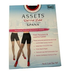 Assets Red Hot Label by SPANX Black Textured Scalloped Backseam Sheers Sz 3C NWT